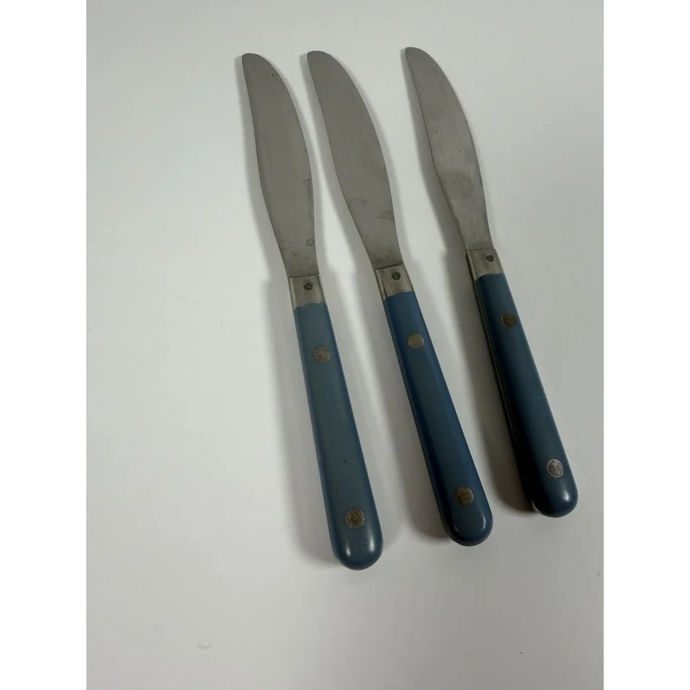 WF Washington Forge Mardi Gras Flatware Light Blue 4 Butter Dinner Knives